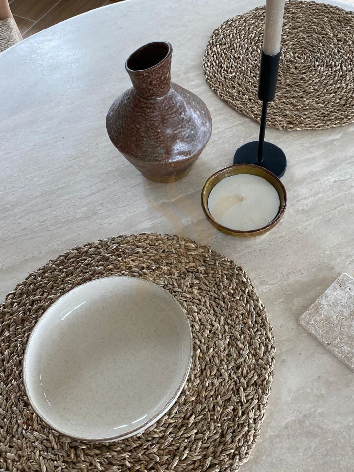 Esstisch Oval Marmor & Natürlicher Travertinstein