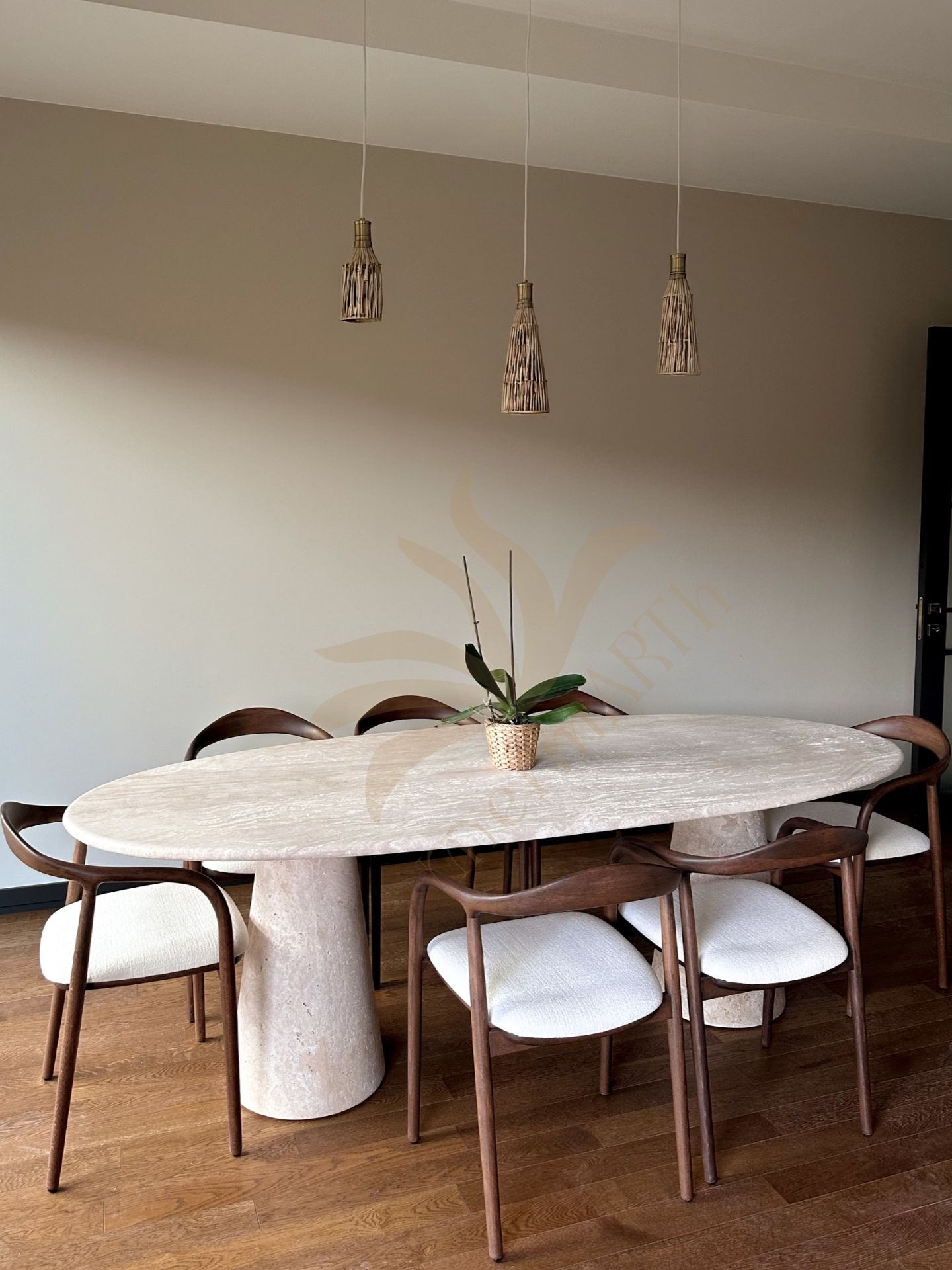 Travertin Tisch & Ellipsenmodell